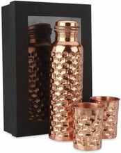 Load image into Gallery viewer, Diamond Copper Water Bottle 950ml with Two Glasses