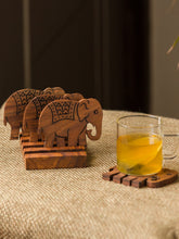 Load image into Gallery viewer, 'The Elephant Warriors' Hand Carved Coasters With Stand In Sheesham Wood (Set of 4)