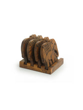 Load image into Gallery viewer, 'The Elephant Warriors' Hand Carved Coasters With Stand In Sheesham Wood (Set of 4)