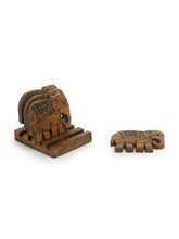 Load image into Gallery viewer, 'The Elephant Warriors' Hand Carved Coasters With Stand In Sheesham Wood (Set of 4)