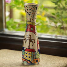 Load image into Gallery viewer, 'The Hut Long-Neck' Hand-Painted Ceramic Vase (12 Inch)