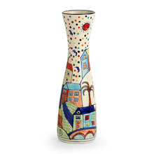 Load image into Gallery viewer, 'The Hut Long-Neck' Hand-Painted Ceramic Vase (12 Inch)