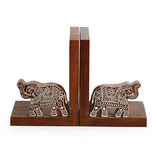Load image into Gallery viewer, 'Elephants' Trunk Up' Hand Carved Book End In Sheesham Wood