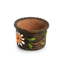 Load image into Gallery viewer, 'Mud Blossom Pair' Handmade & Hand-painted Planter Pots In Terracotta (4 Inch, Set of 2)