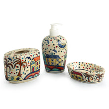 Load image into Gallery viewer, 'The Hut Essentials' Hand-Painted Ceramic Bathroom Accessory Set Of 3