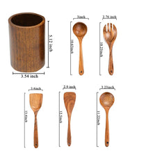 Load image into Gallery viewer, Wooden Cooking Spatula for Kitchen,with Storage Bucket,for Cooking Tools for Nonstick Cookware,Natural Teak Wood,6 Pack