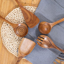 Load image into Gallery viewer, Wooden Cooking Spatula for Kitchen,with Storage Bucket,for Cooking Tools for Nonstick Cookware,Natural Teak Wood,6 Pack