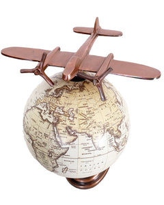 Antique World Globe with Propeller Plane