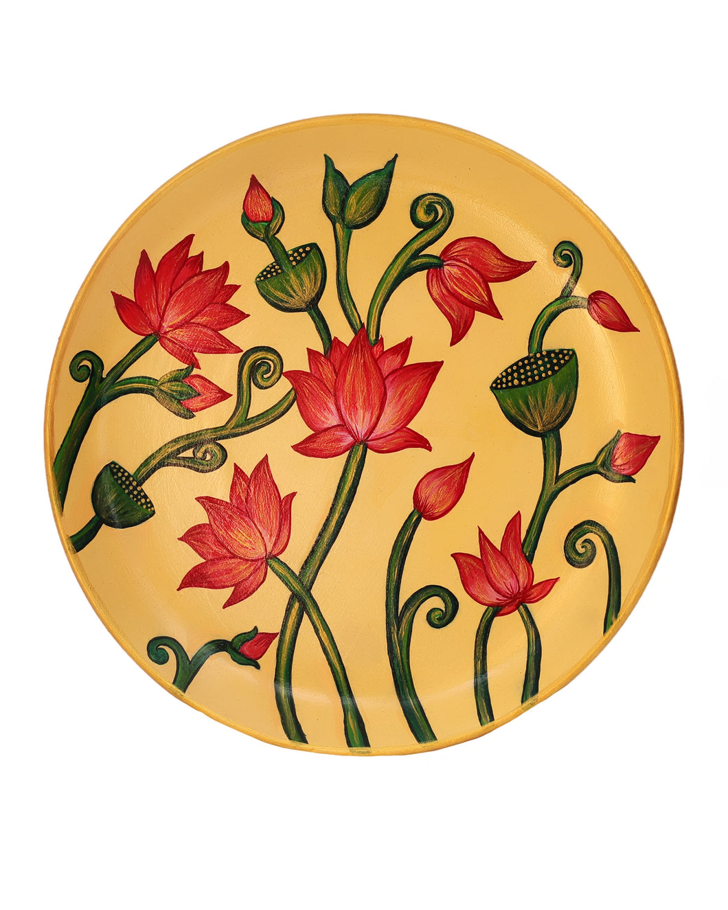 Hand Painted Terracotta Decorative Wall Plate - Flower