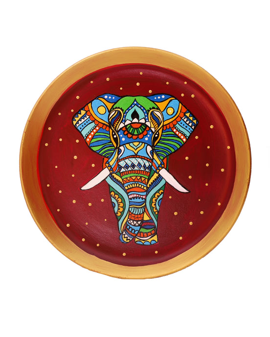 Hand Painted Terracotta Decorative Wall Plate - Elephant