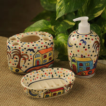 Load image into Gallery viewer, &#39;The Hut Essentials&#39; Hand-Painted Ceramic Bathroom Accessory Set Of 3
