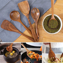 Load image into Gallery viewer, Wooden Cooking Spatula for Kitchen,with Storage Bucket,for Cooking Tools for Nonstick Cookware,Natural Teak Wood,6 Pack

